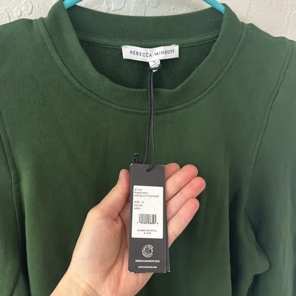 Rebecca Minkoff Green Jade Sculpted Sweatshirt Army Small - Picture 3 of 3